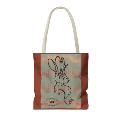 Copper Metal Jackalope Bust Drawing Tote Brown Bag