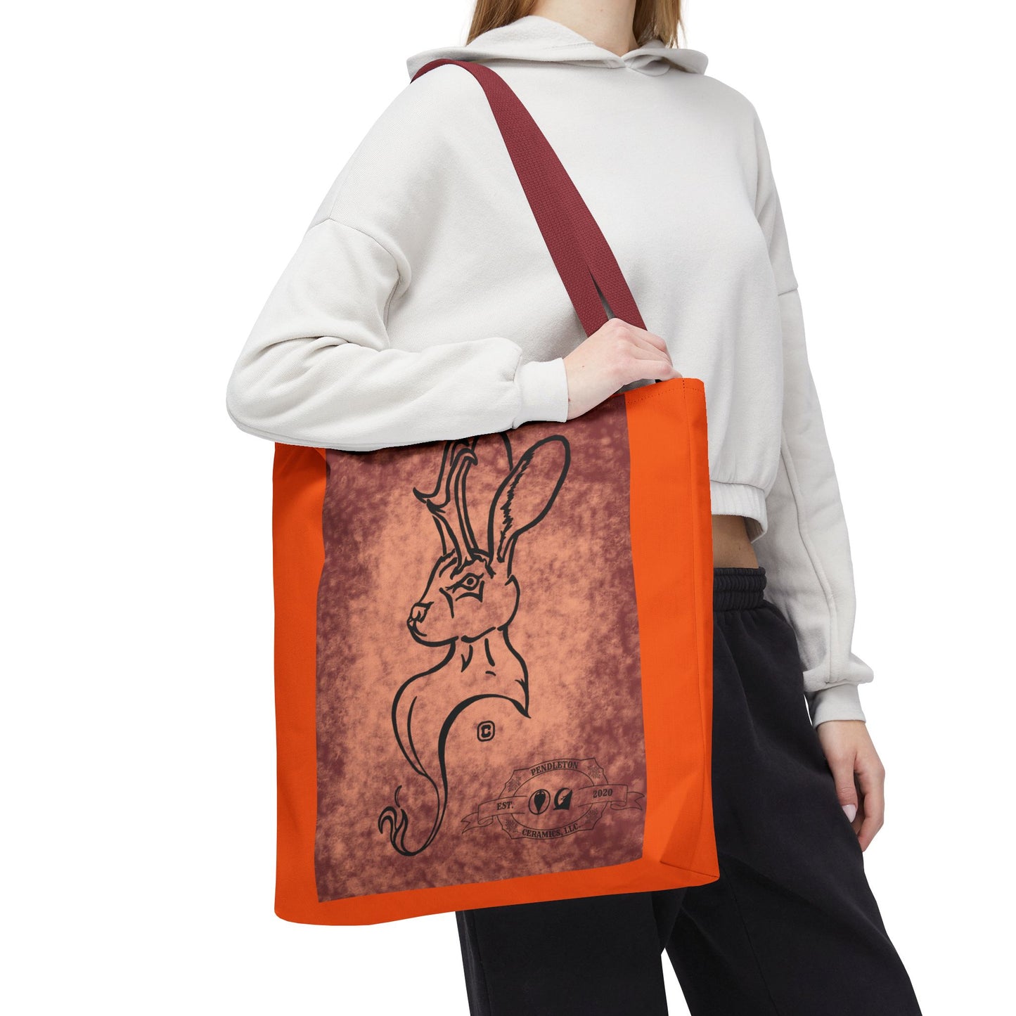 Dust Storm Jackalope Bust Drawing Tote Orange Bag