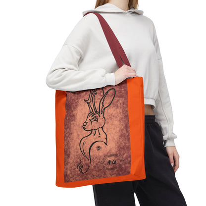 Dust Storm Jackalope Bust Drawing Tote Orange Bag