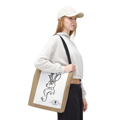 Jackalope Bust Drawing Tote Bag with Tan Stripe