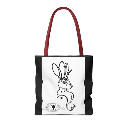 Jackalope Bust Drawing Tote Bag with Black Stripe