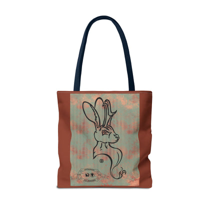 Copper Metal Jackalope Bust Drawing Tote Brown Bag