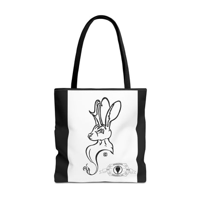 Jackalope Bust Drawing Tote Bag with Black Stripe
