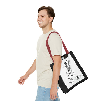 Jackalope Bust Drawing Tote Bag with Black Stripe