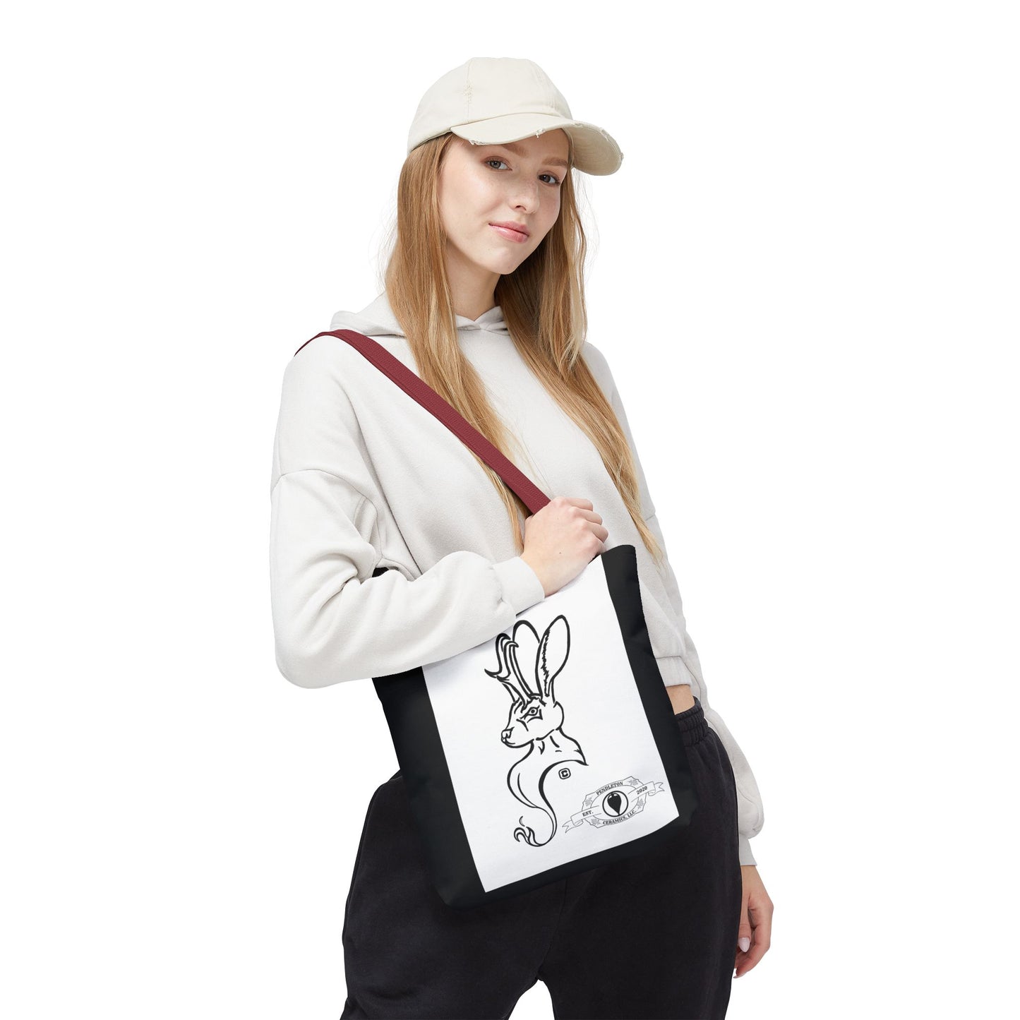 Jackalope Bust Drawing Tote Bag with Black Stripe
