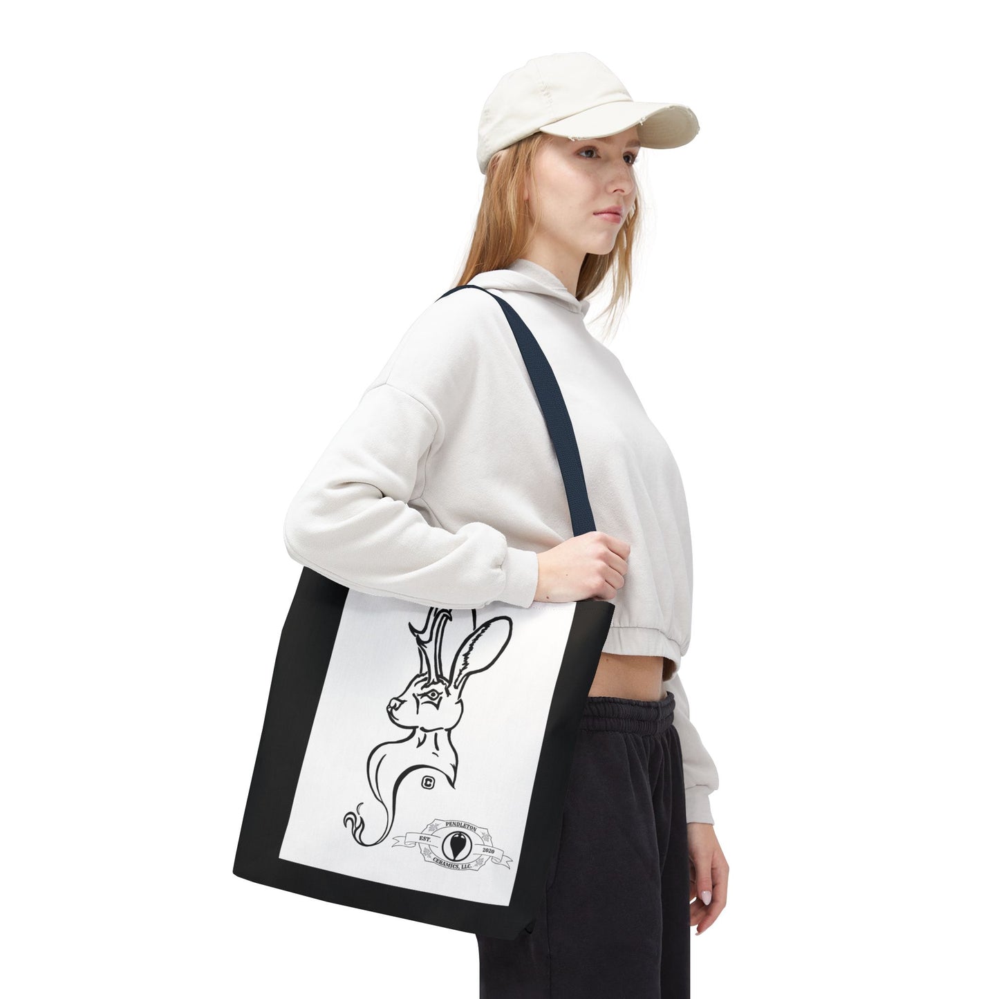 Jackalope Bust Drawing Tote Bag with Black Stripe