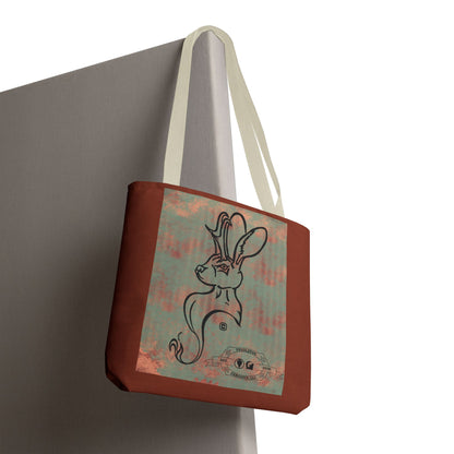 Copper Metal Jackalope Bust Drawing Tote Brown Bag