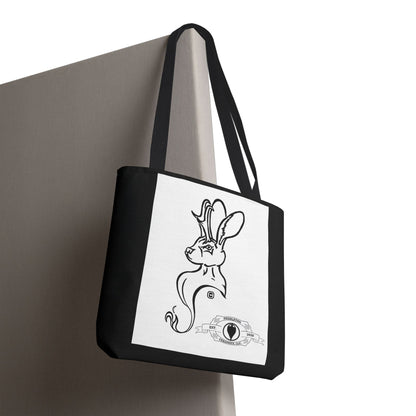Jackalope Bust Drawing Tote Bag with Black Stripe