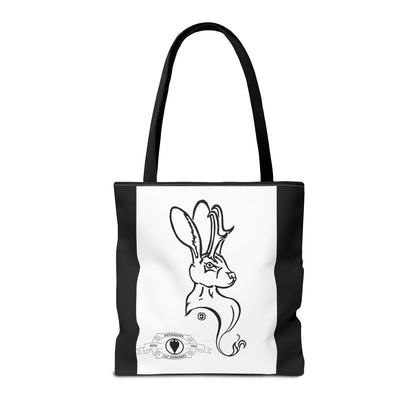 Jackalope Bust Drawing Tote Bag with Black Stripe