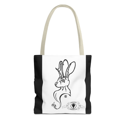 Jackalope Bust Drawing Tote Bag with Black Stripe