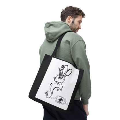 Jackalope Bust Drawing Tote Bag with Black Stripe