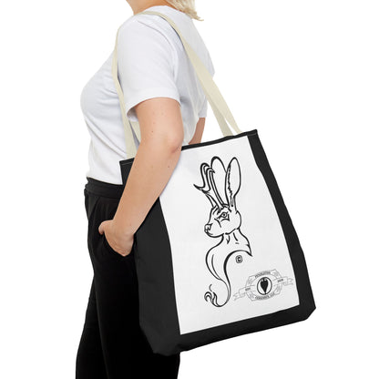 Jackalope Bust Drawing Tote Bag with Black Stripe