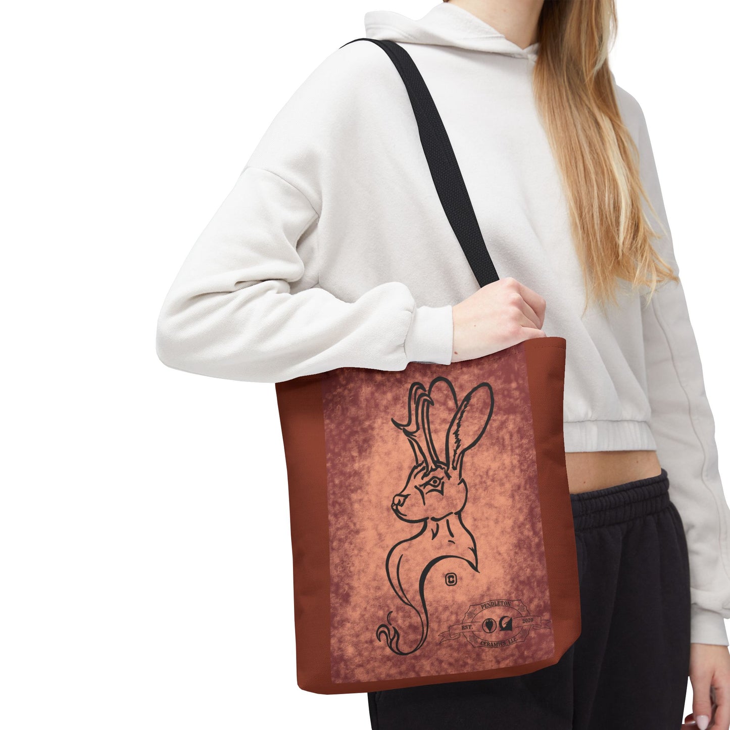 Dust Storm Jackalope Bust Drawing Tote Brown Bag