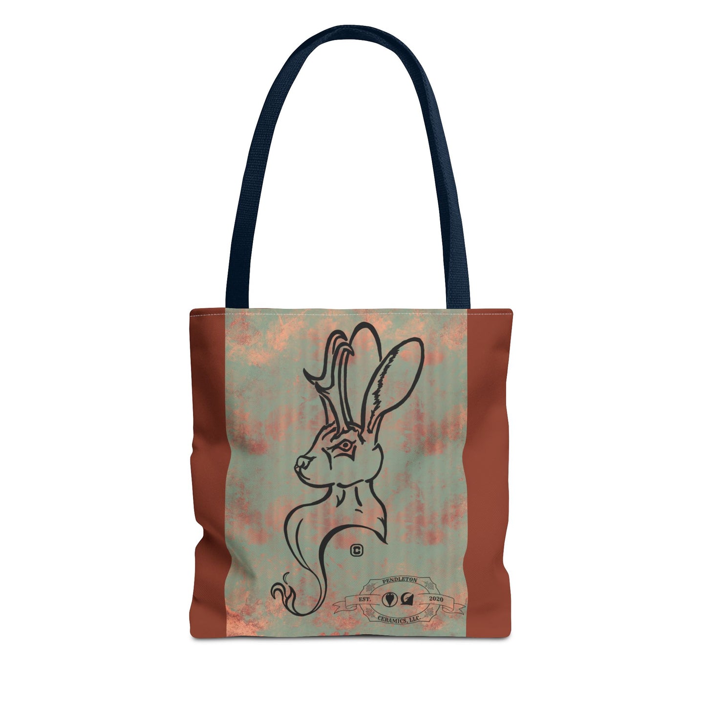 Copper Metal Jackalope Bust Drawing Tote Brown Bag