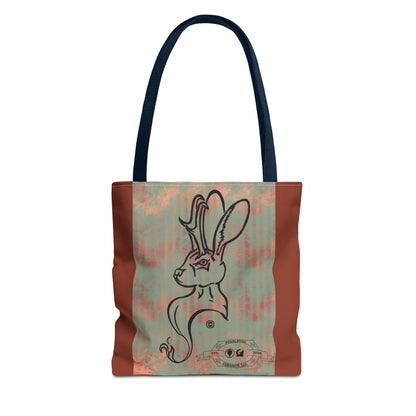 Copper Metal Jackalope Bust Drawing Tote Brown Bag