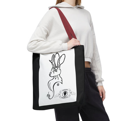 Jackalope Bust Drawing Tote Bag with Black Stripe