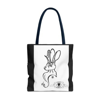 Jackalope Bust Drawing Tote Bag with Black Stripe