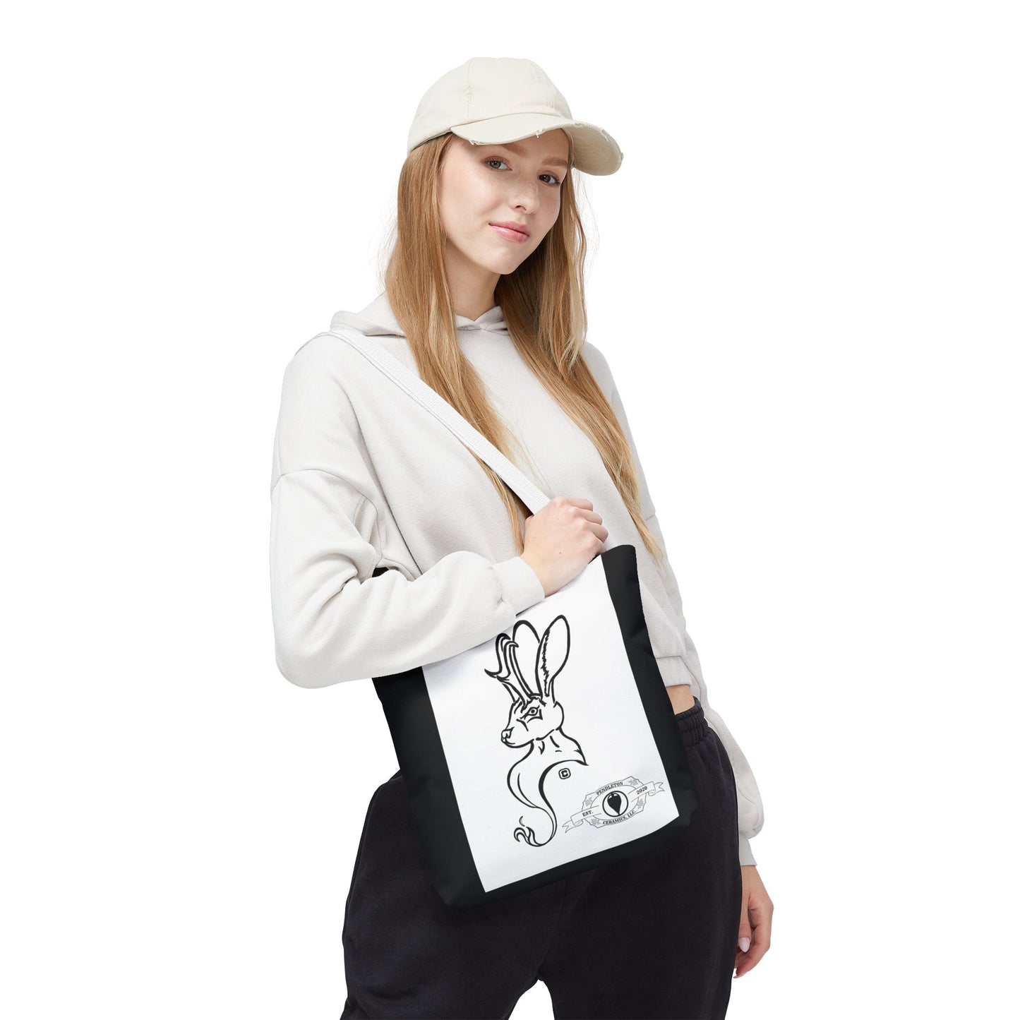 Jackalope Bust Drawing Tote Bag with Black Stripe