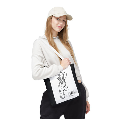 Jackalope Bust Drawing Tote Bag with Black Stripe