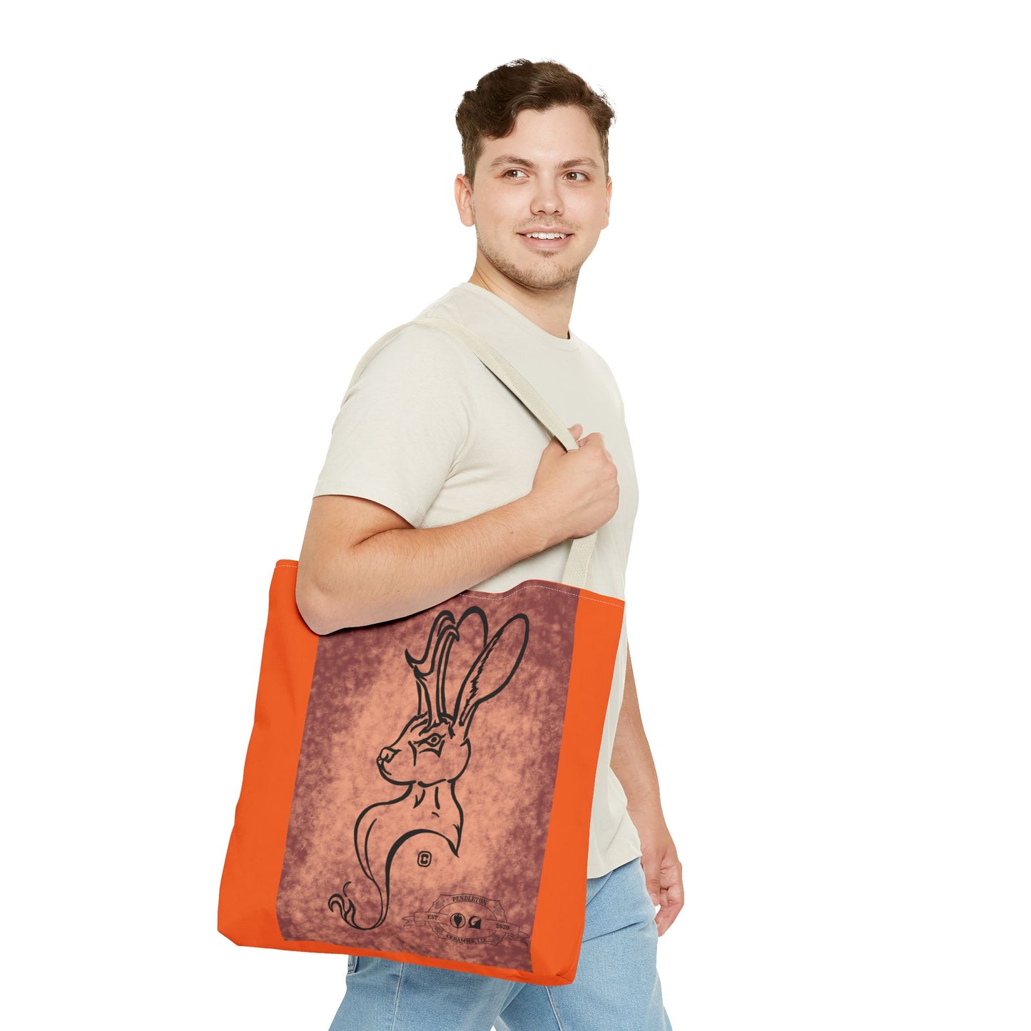 Dust Storm Jackalope Bust Drawing Tote Orange Bag