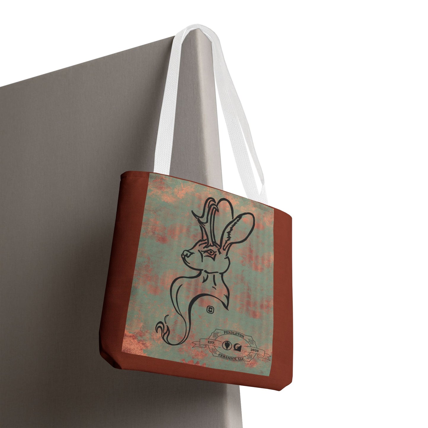Copper Metal Jackalope Bust Drawing Tote Brown Bag